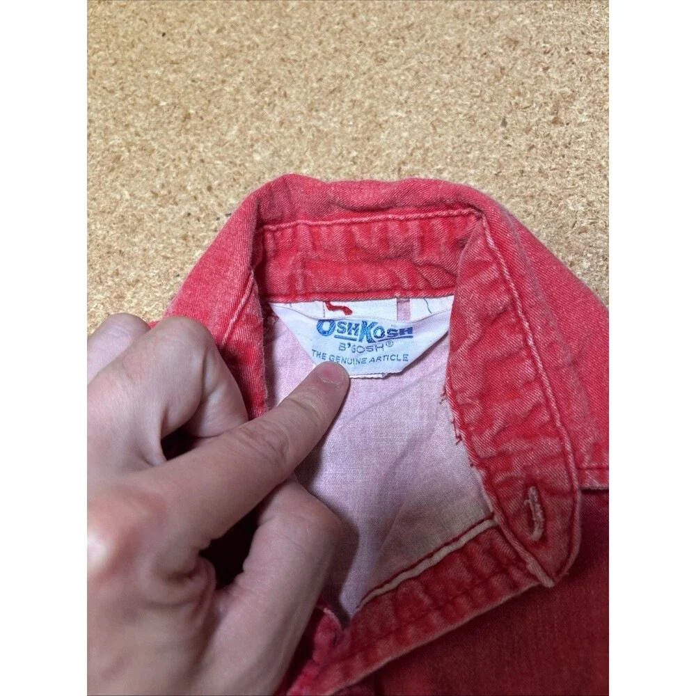 Vintage Oshkosh B'Gosh Kid 4T Cotton Denim Red Long Sleeve Shirt D1